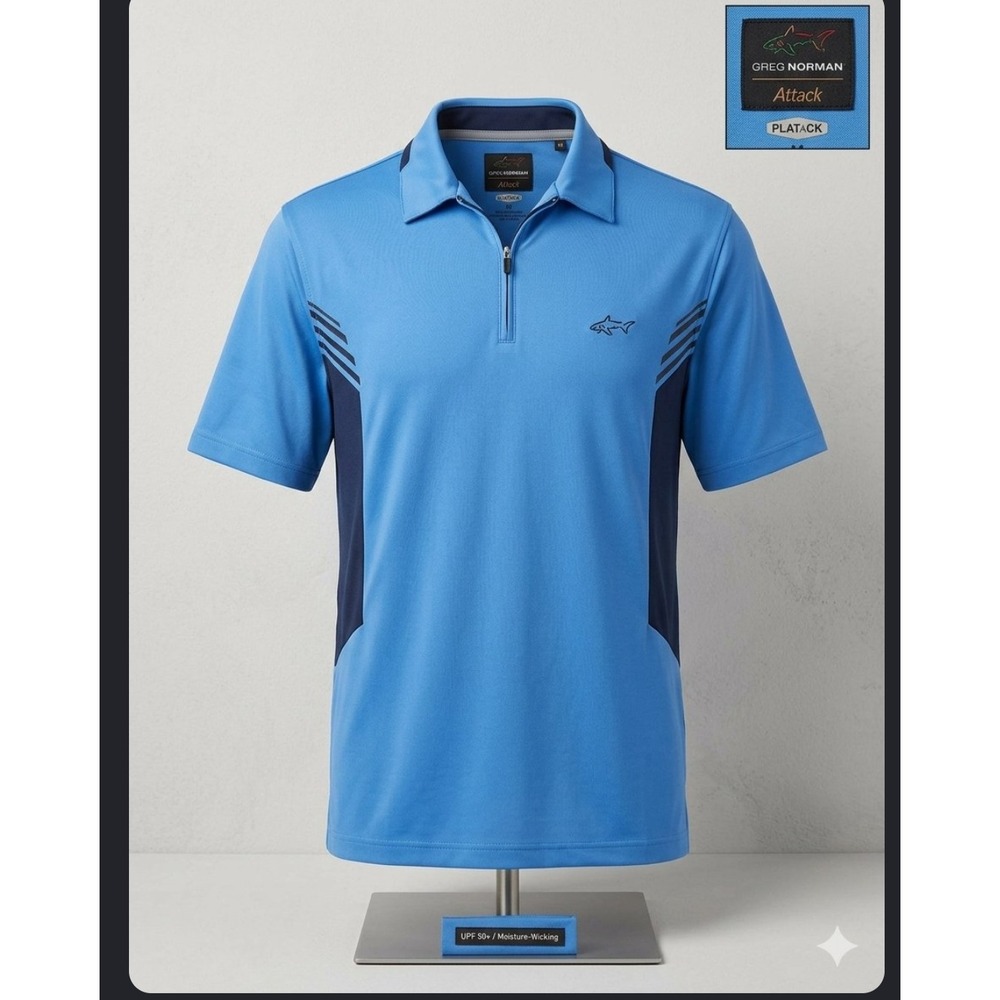Greg Norman Tasso Elba Play Dry Golf Polo Shirt Blue Navy Quarter Zip Mens M